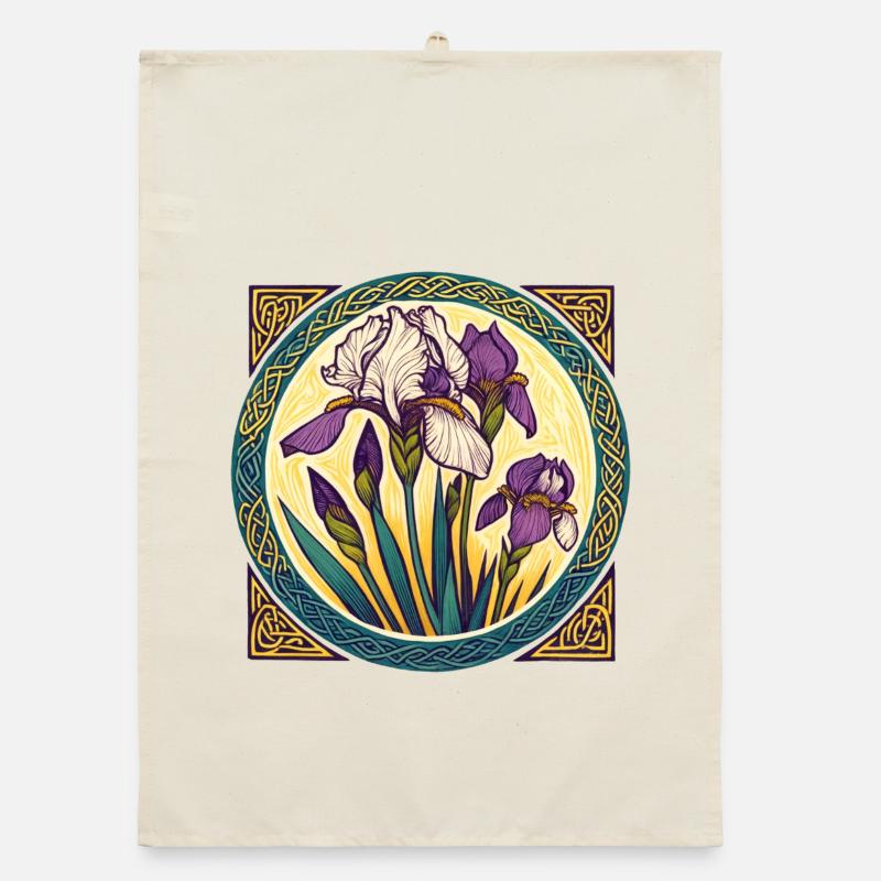 Intricate Irish Iris Celtic Artwork Organic dish towel