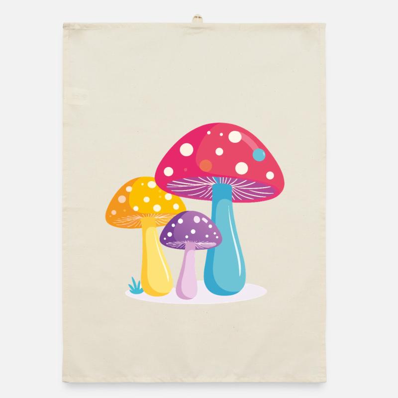 Illustration colorée du trio de champignons Graphique de champignons colorés Torchon bio
