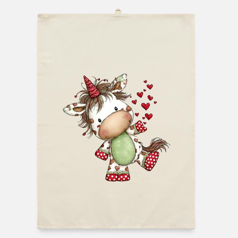 Cute Heart Unicorn: Playful Comic Design Organic dish towel