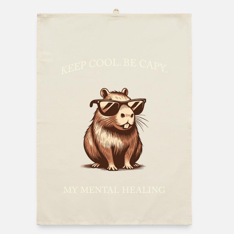 Capybara Keep Cool Be Capy – Minimalist Art Organic dish towel