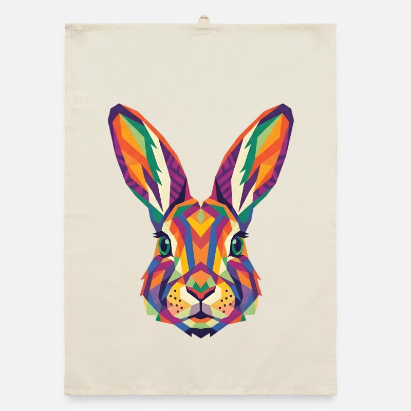Colorful Geometric Rabbit Head Pop Art Organic dish towel