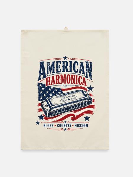 Instrument: Harmonica, Country Music, Harmonica - Organic dish towel - nature - Front