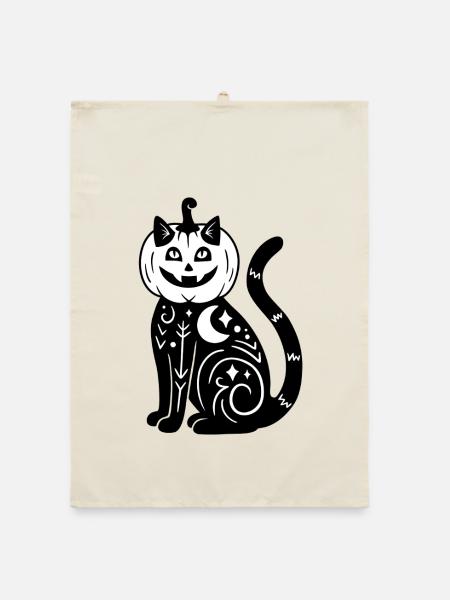Halloween Katze Kürbiskostüm - SW - Organic Geschirrtuch - Natur - Vorne