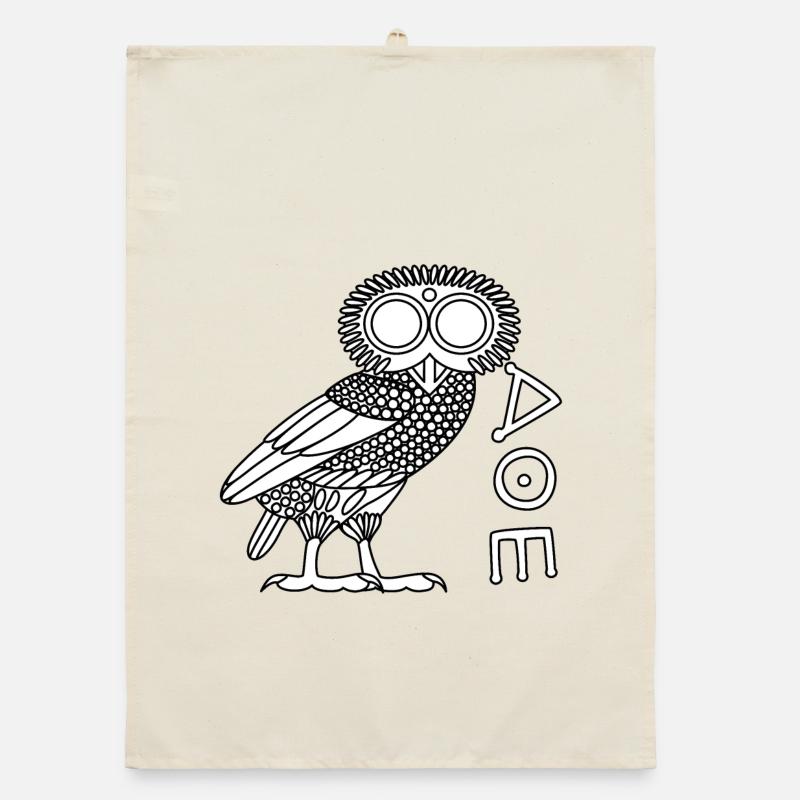 Chouette d'Athéna [Blanc + Ethnicon] Torchon bio