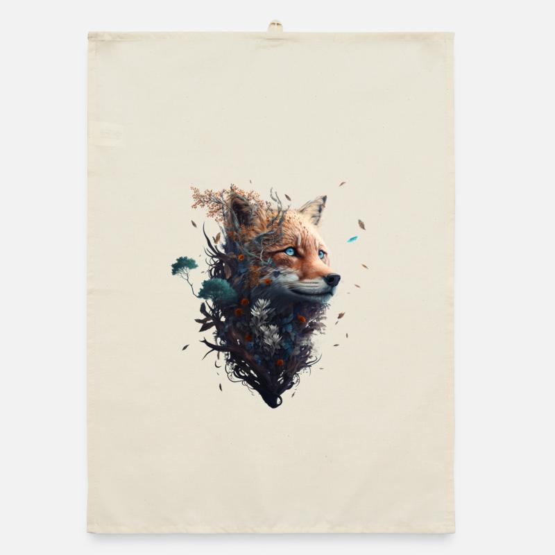 Abstract fox's head protruding from a forest Organic dish towel
