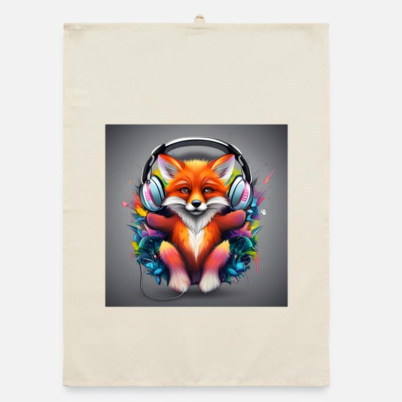Fuchs mit Kopfhörer Farbexplosion Organic Geschirrtuch
