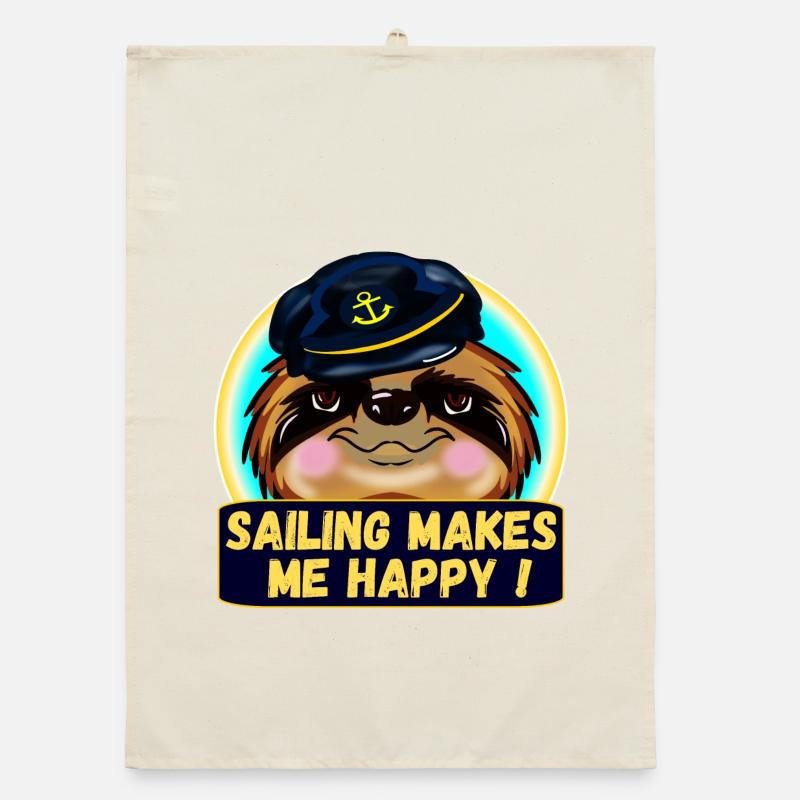 SAILING MAKES ME HAPPY SLOTH CAPTAIN Organic dish towel
