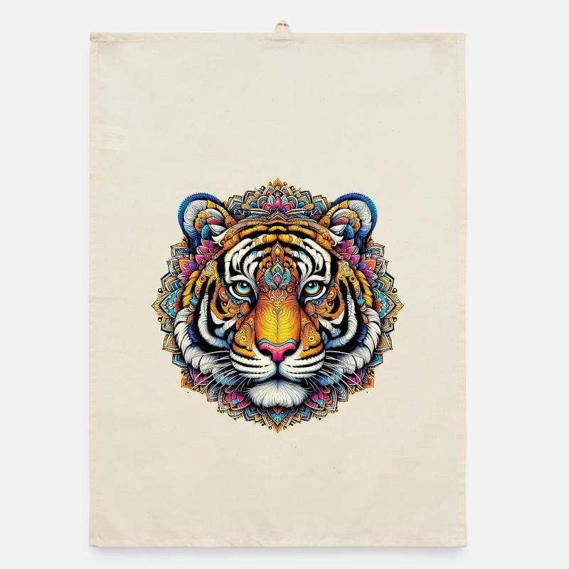Tiger decorated with Mandalas Organic dish towel