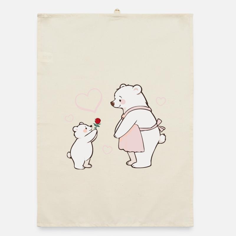 Mutter und Kind Bären Muttertag Herzen Organic Geschirrtuch