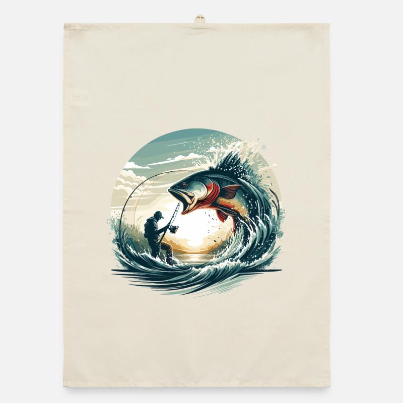 Pêche pêcheur dynamique cadeau Torchon bio