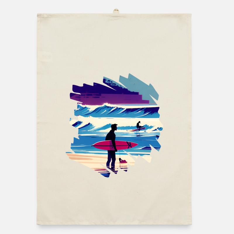 Surfeurs sur la plage - Fun - Surf - Vintage - Torchon bio - nature