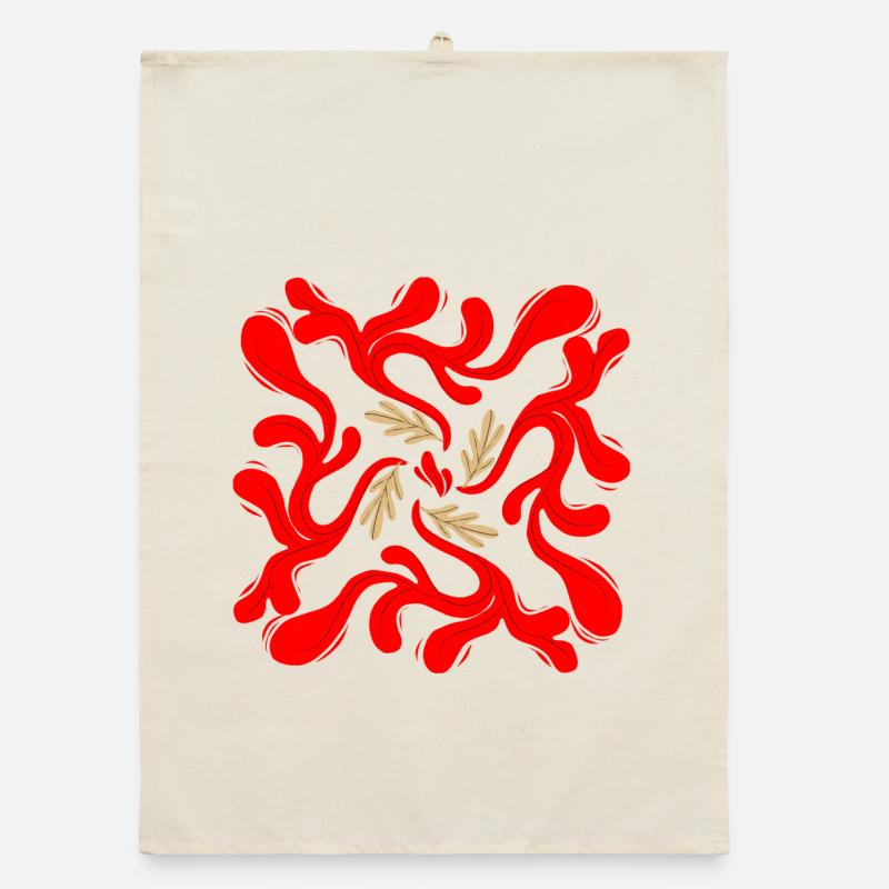 Red Floral Vines Pattern Organic dish towel