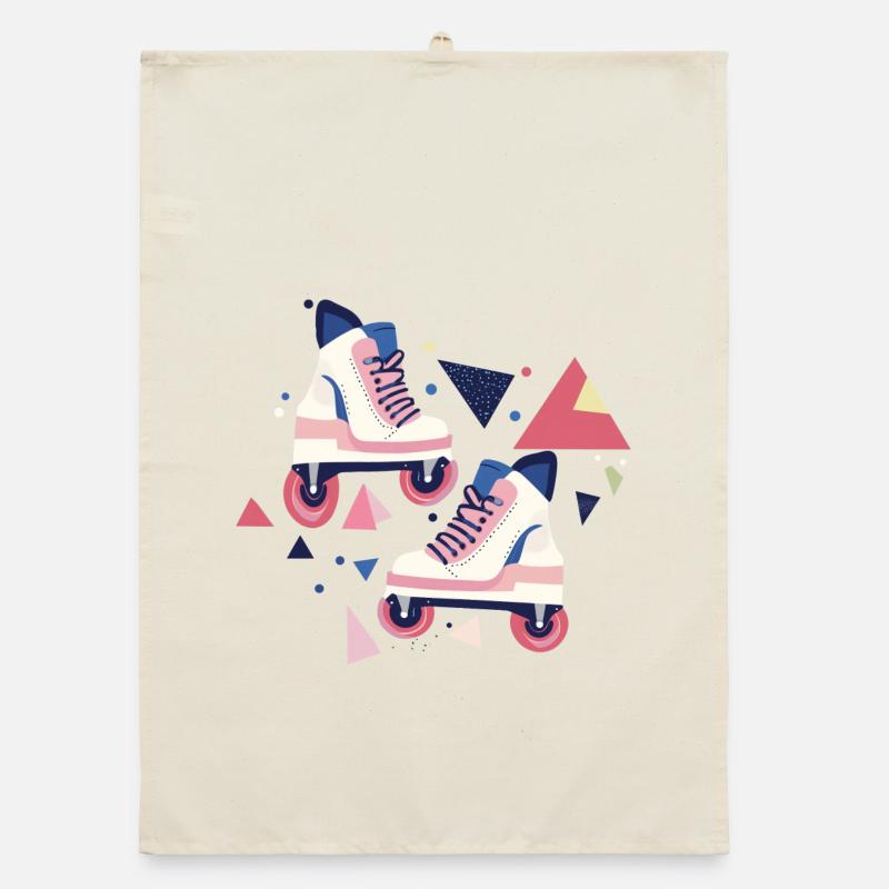 90s pattern roller skates Organic dish towel