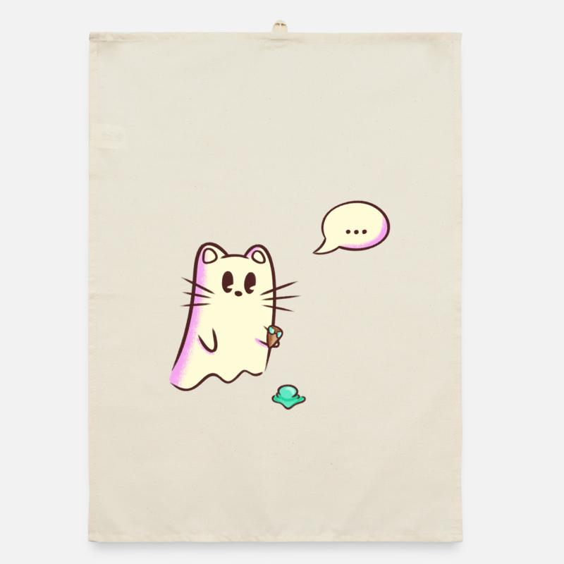 Geister Katze lässt Eis fallen - Oops Organic Geschirrtuch