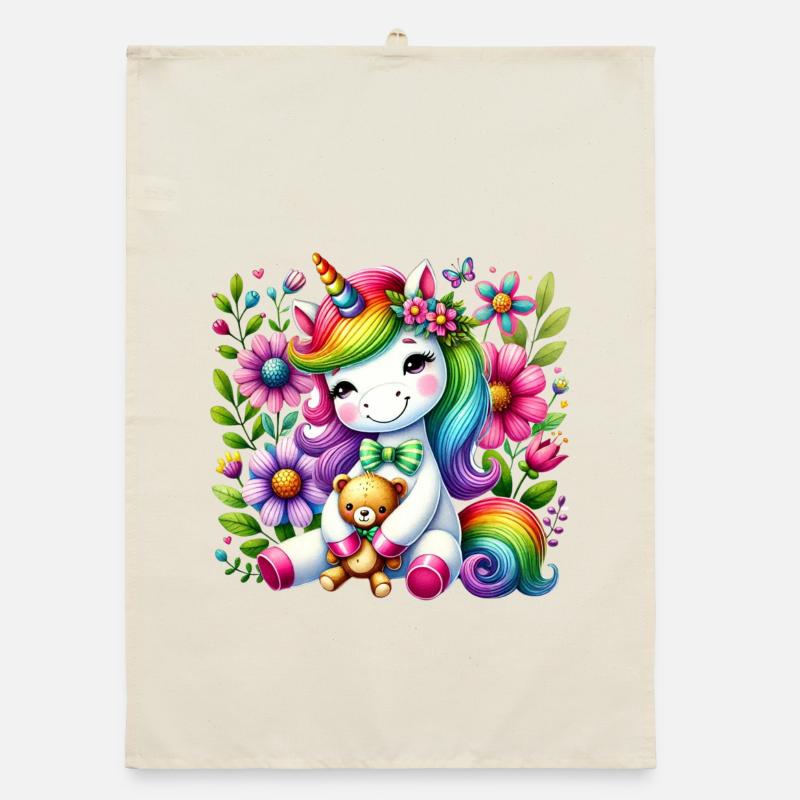 Regenbogen Einhorn Blumentraum Organic Geschirrtuch