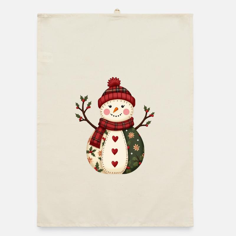 Schneemann Weihnachtszauber Patchwork Organic Geschirrtuch