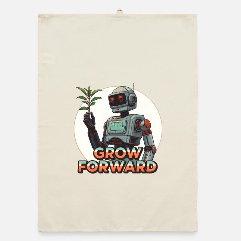 Grow Forward – Retro Sci-Fi Robot Organic dish towel