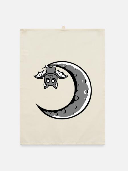 Mignon Chauve-souris croissant de lune suspendu Nuit d’Halloween - Torchon bio - nature - Devant