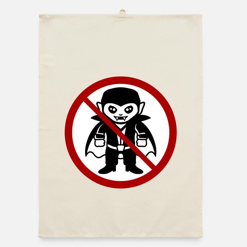 Pas un vampire ! Drôle de panneau d’interdiction Halloween Torchon bio