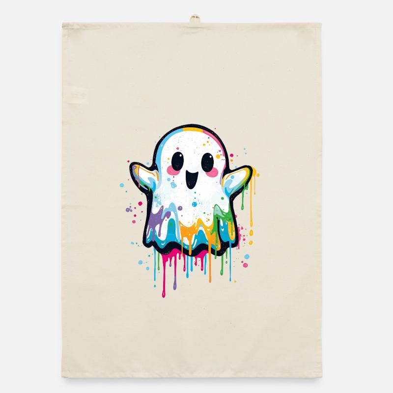 Fantôme graffiti coloré – Mignon et style Halloween Torchon bio