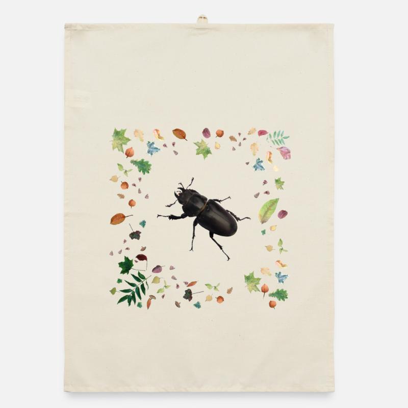 Hirschkäfer mit Herbstlaub Organic Geschirrtuch