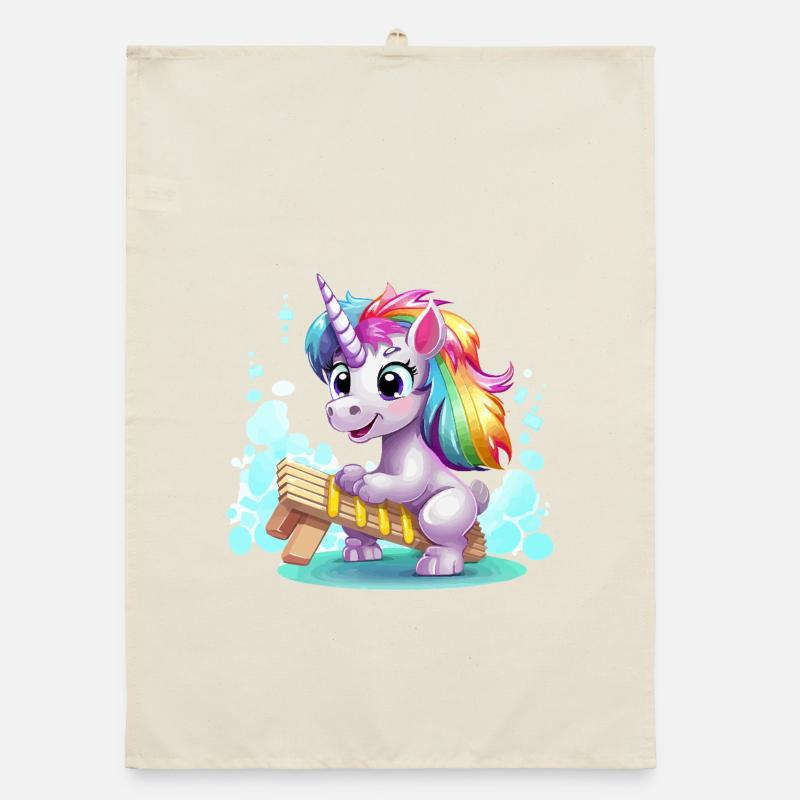 Regenbogen Einhorn Schlitten Organic Geschirrtuch