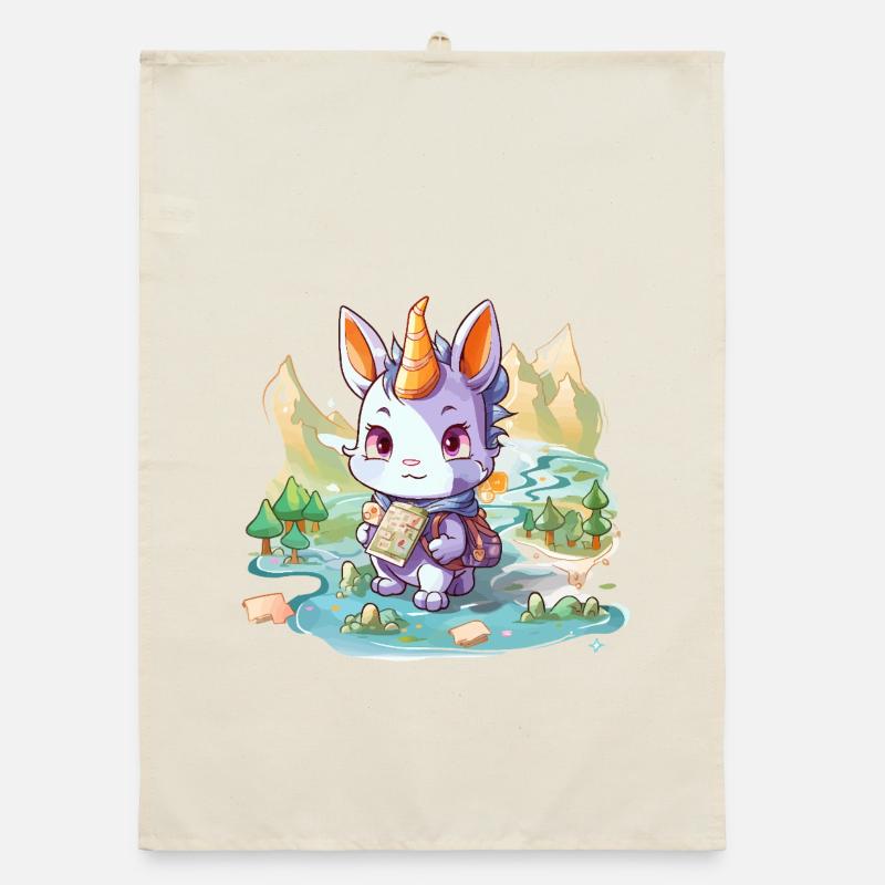 Wandering Unicorn Bunny with Map Organic dish towel