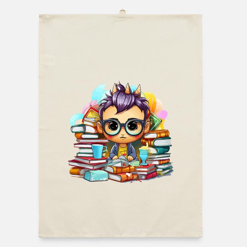 Lernheld Chibi mit Büchern Organic Geschirrtuch