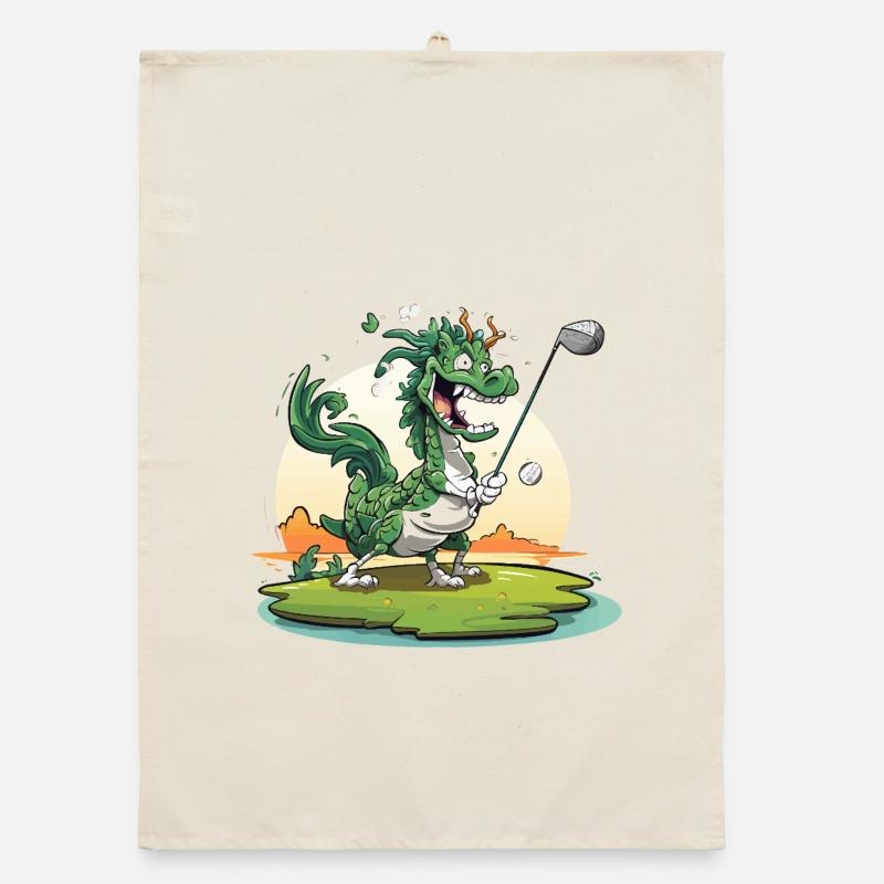 Golfing dragon on the tee Organic dish towel