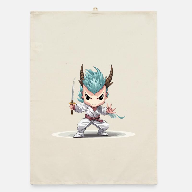 Chibi Warrior with Katana Organic dish towel