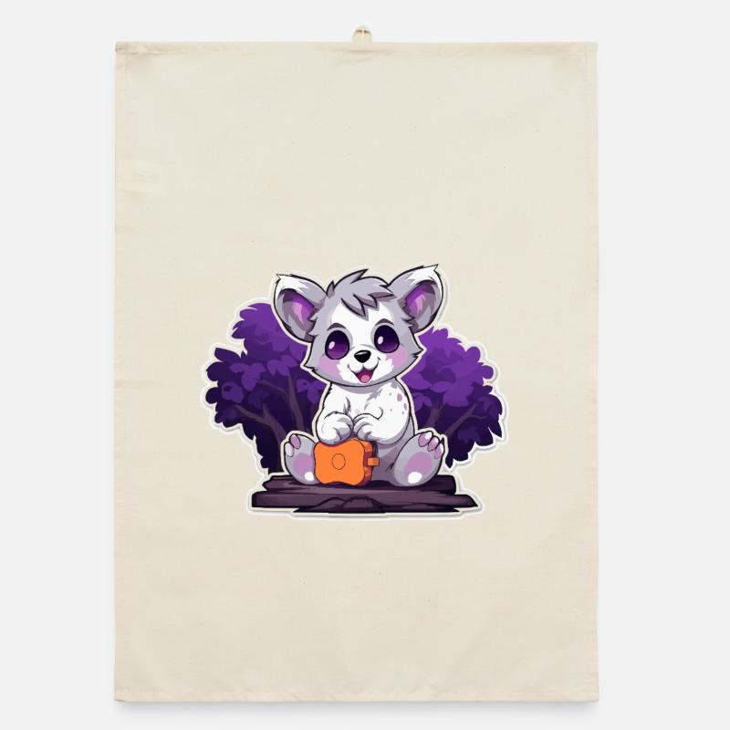 Panda câlin dans le buisson violet Torchon bio