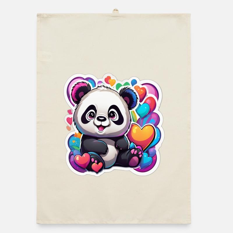Panda Coeurs Coloré Torchon bio