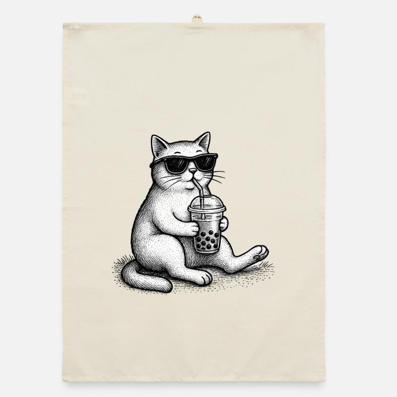 Bubble Tea Katze Organic Geschirrtuch