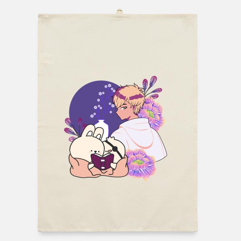 Anime Boy and Animals with Eye Patch Art Organic dish towel
