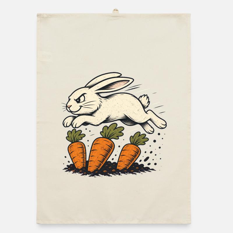 Springender Hase mit Karotten Organic Geschirrtuch