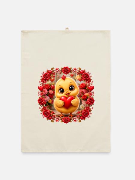 Huhn mit Herz - Organic Geschirrtuch - Natur