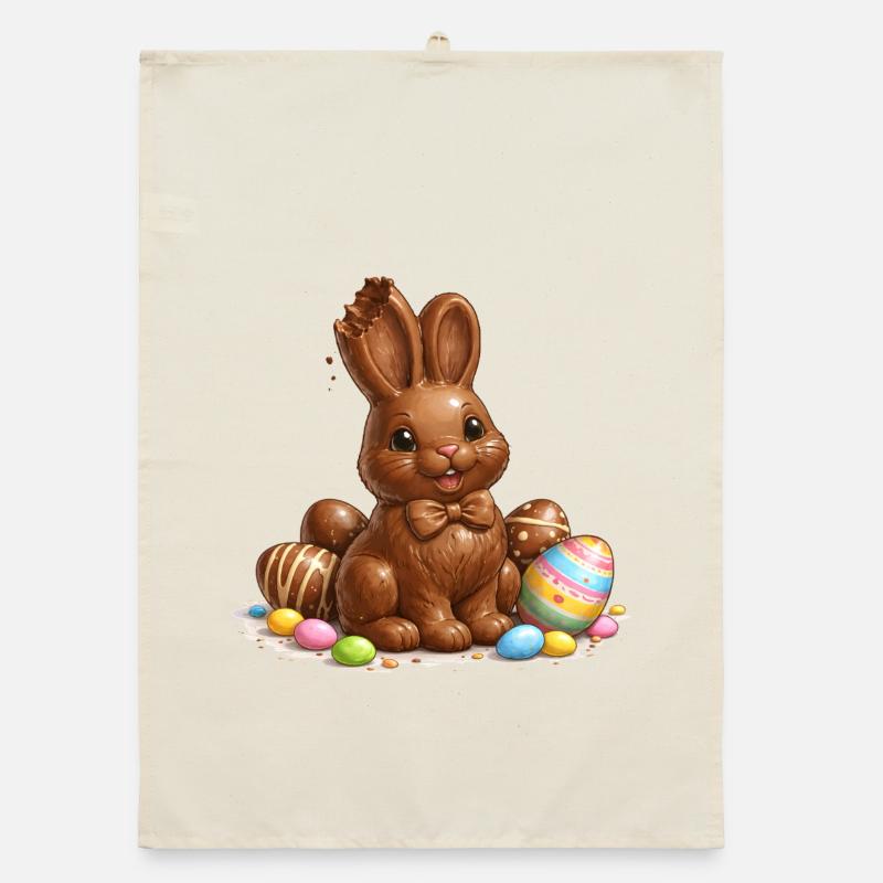 Chocolate bunny with Easter eggs Organic dish towel