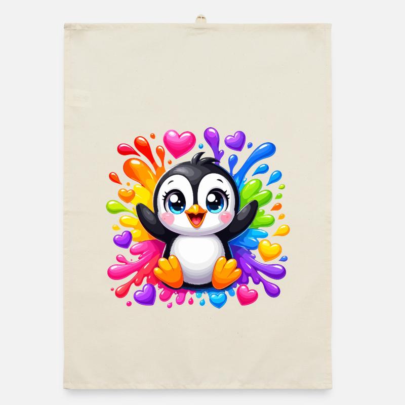 Pinguin Farbherzen Spritzer Organic Geschirrtuch