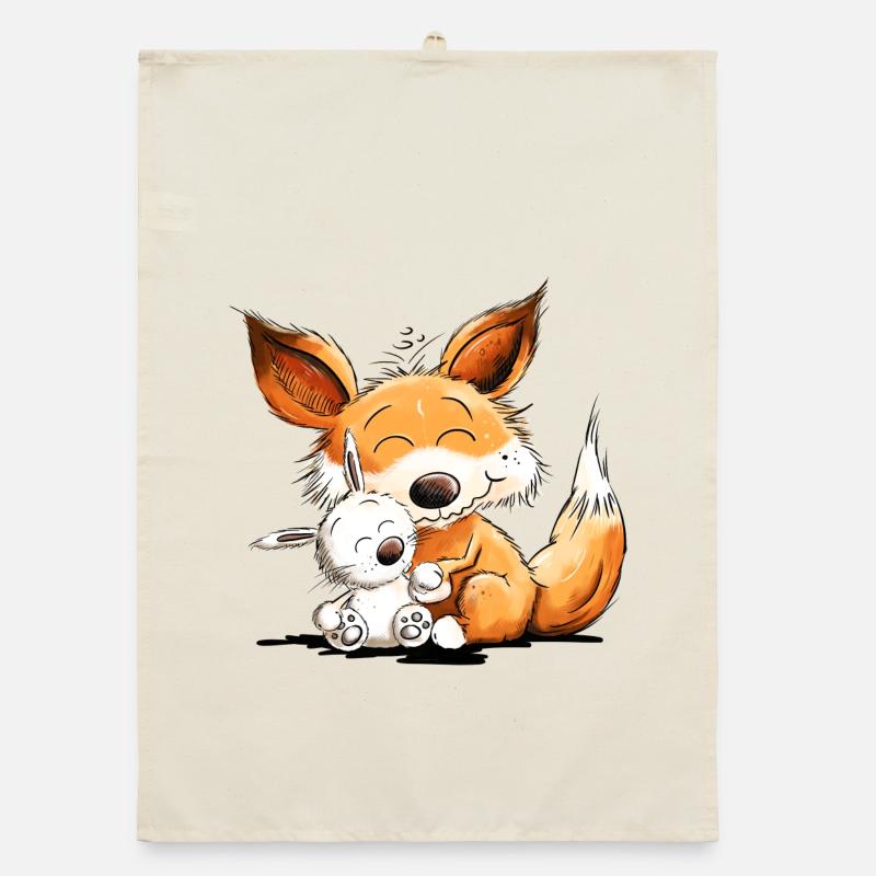Fuchs Mit Hase Freundschaft Team Wildtier Organic Geschirrtuch