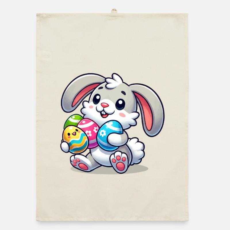 Easter bunny with colorful eggs Organic dish towel