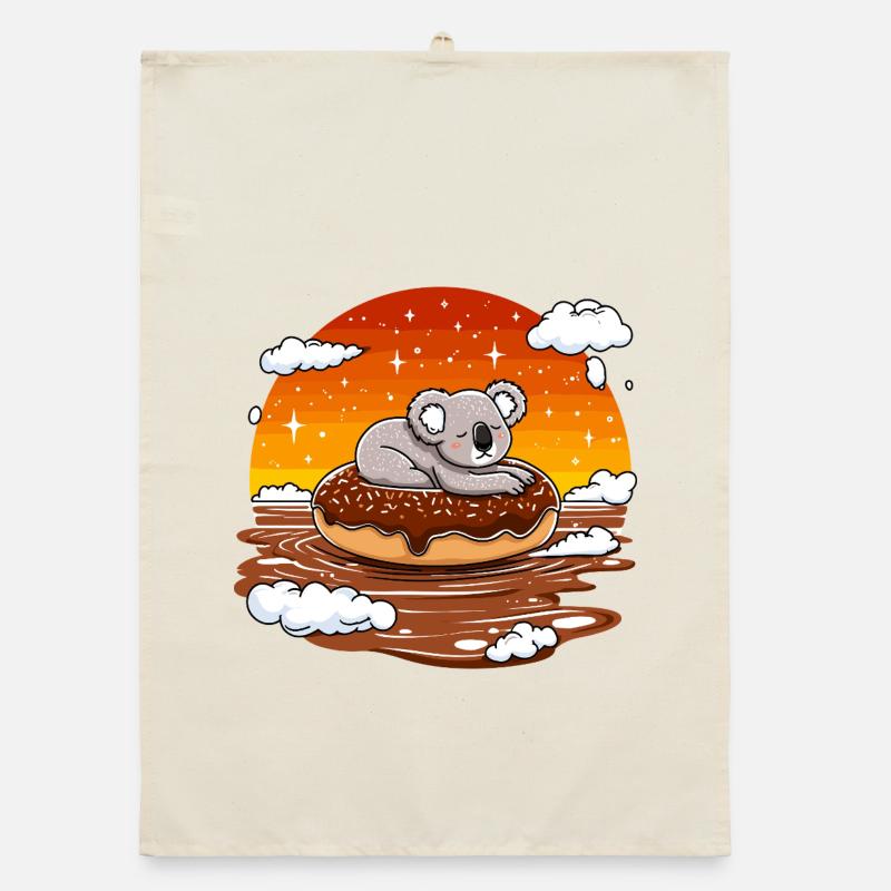 Koala on donut in sunset Organic dish towel