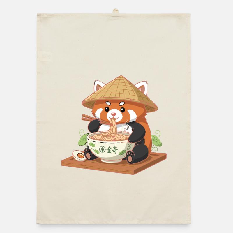 Panda Ramen with Straw Hat Organic dish towel