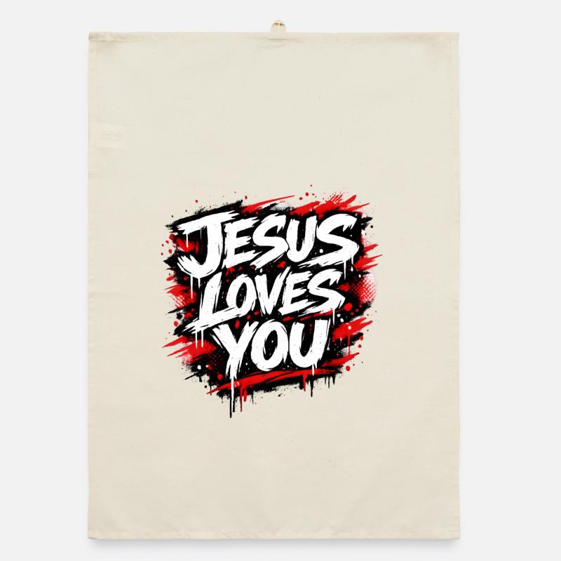 Jesus liebt dich Graffiti Statement Organic Geschirrtuch