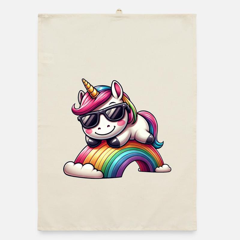 Cooles Einhorn Regenbogen Sonnenbrille Wolken - Organic Geschirrtuch - Natur