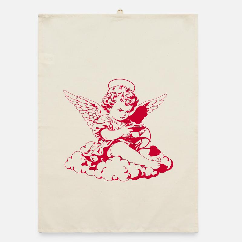 Gaming Engel – Cherub mit Controller Organic Geschirrtuch