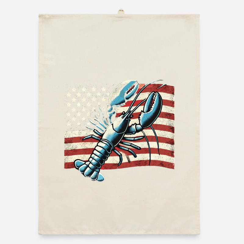 Homard devant le drapeau américain Torchon bio