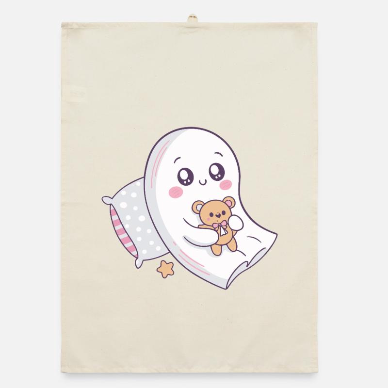 Cuddly Ghost and Cute Teddy Bear Organic dish towel