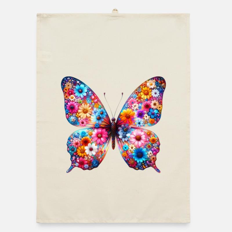 Butterfly decorated with flowers Organic dish towel
