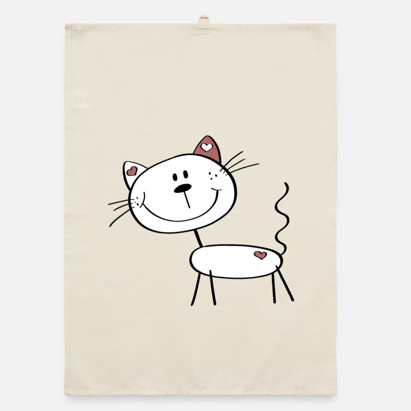 Kleine Katze mit Herzchen - Strichmännchen Comic Organic Geschirrtuch