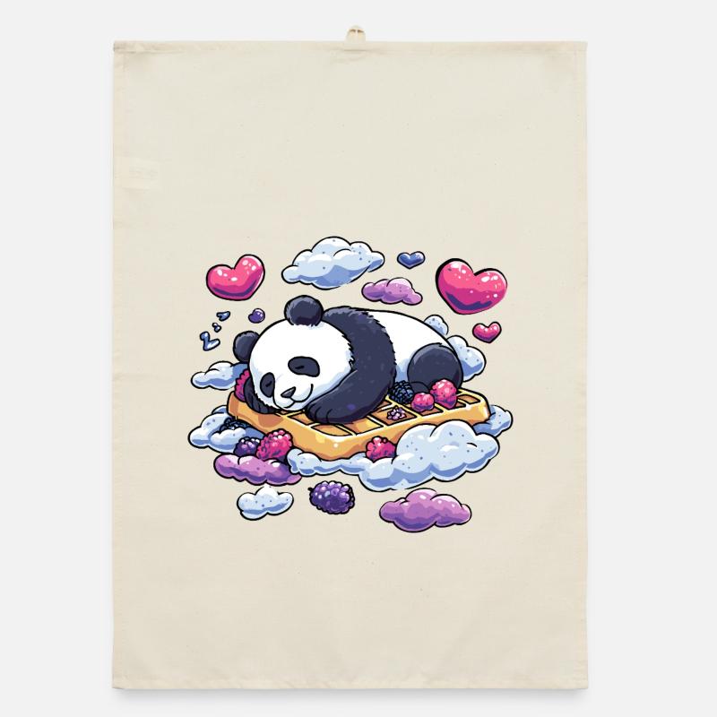 Panda Dream on Waffle Clouds Organic dish towel